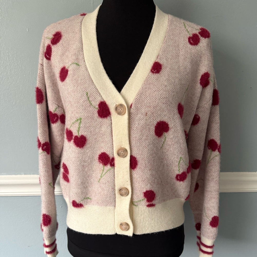 Charming Cherry Knit Cardigan S